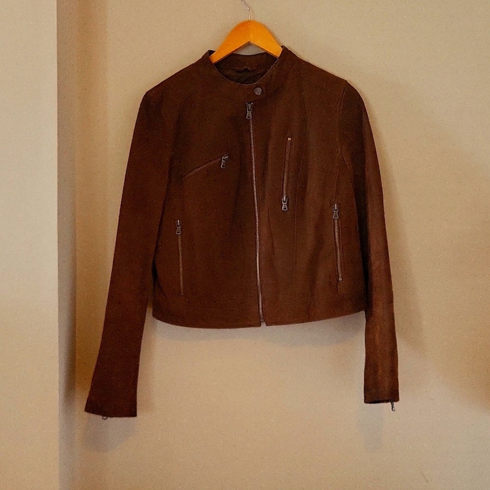 Levi's women's Large Genuine Leather Suede Zip Jacket Brown Suede